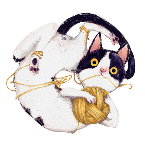 Poster Katze mit Wollknäuel