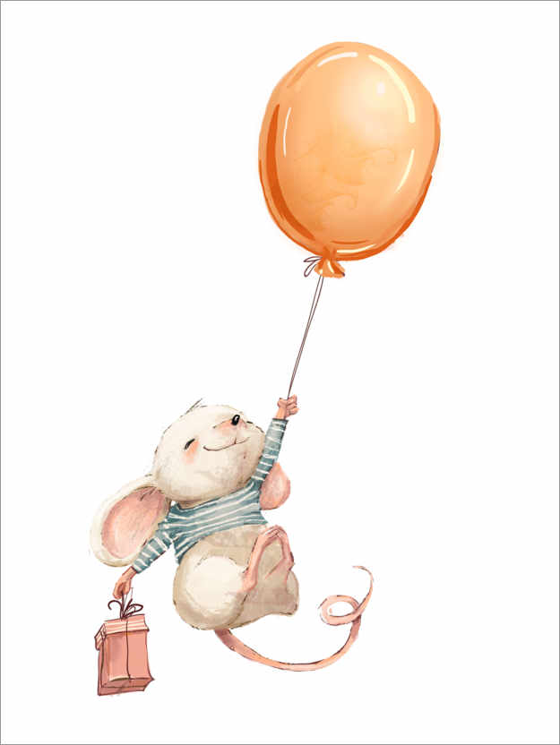 Poster Mäuschen mit Ballon