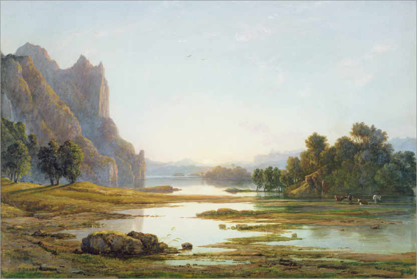 Poster Sonnenuntergang über einer Flusslandschaft