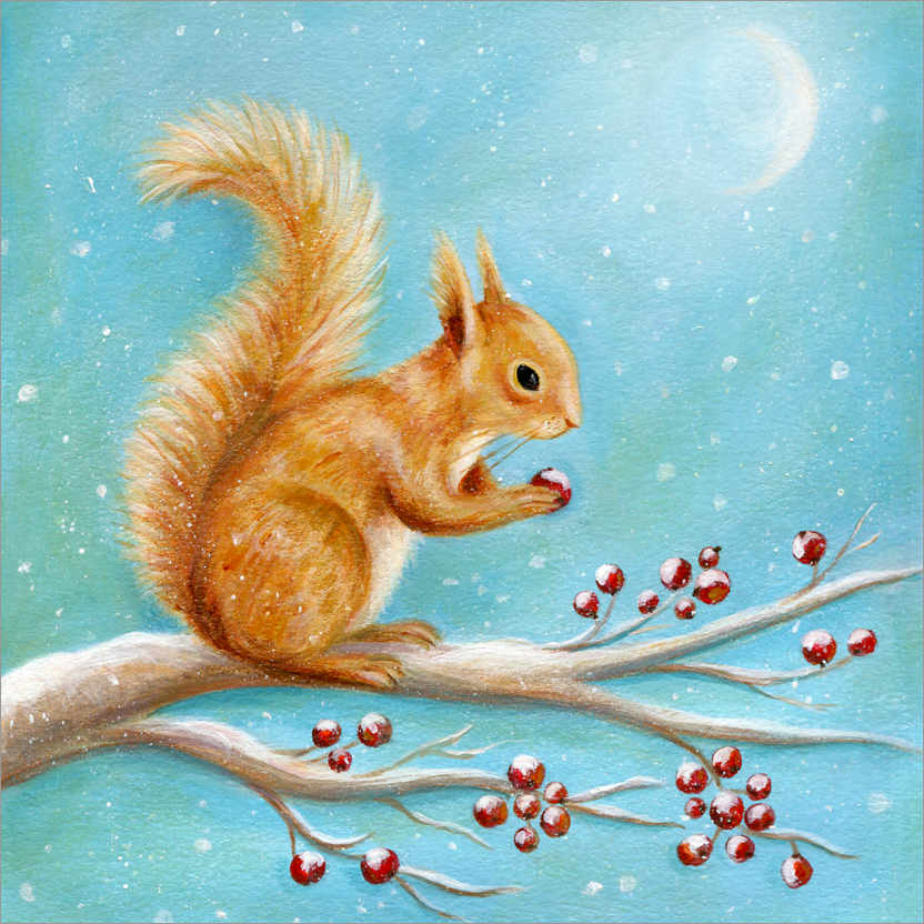 Poster Eichhörnchen mit Winterfrüchten