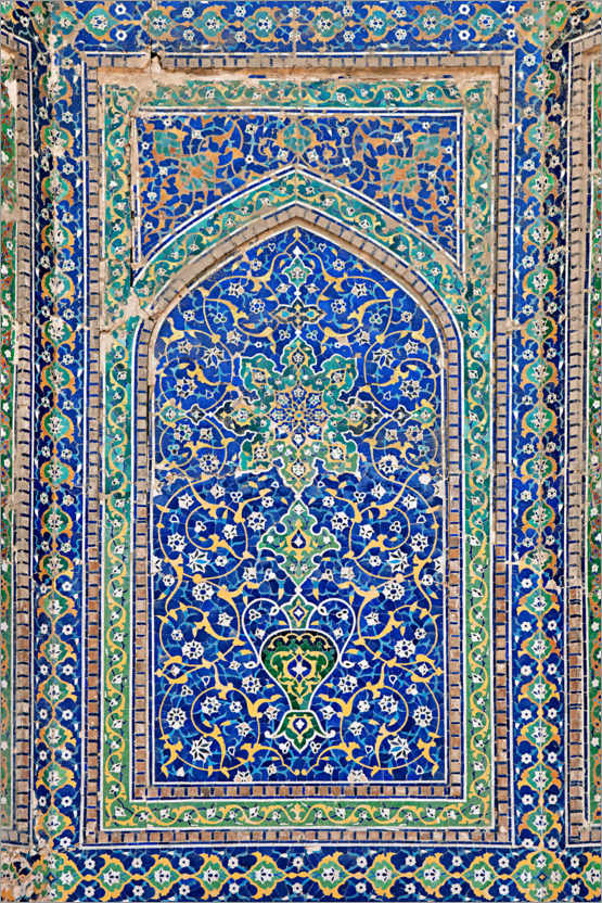 Poster Wandmosaik in einer Moschee, Uzbekistan