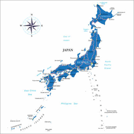 Poster  Karte Japans (Englisch)