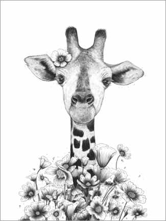 Poster Giraffe mit Blumen