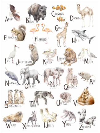 Holzbild  Tiere A bis Z Alphabet (niederländisch) - Wandering Laur