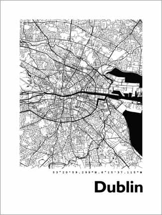 Acrylglasbild  Stadtplan von Dublin - 44spaces