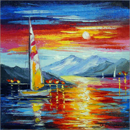 Poster Segelboot bei Sonnenuntergang