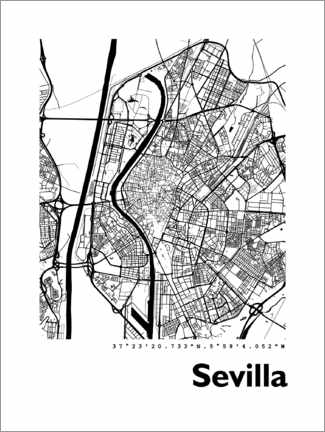 Wandsticker  Karte von Sevilla - 44spaces