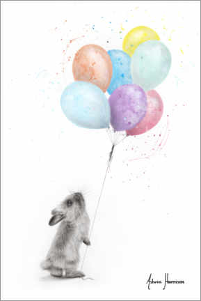 Holzbild  Der Hase und die Luftballons - Ashvin Harrison