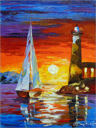 Poster Segelboot und Leuchtturm