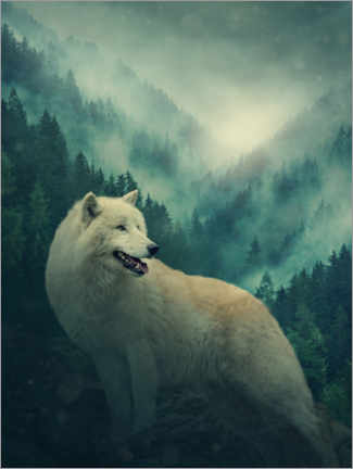 Poster Weißer Wolf im Wald