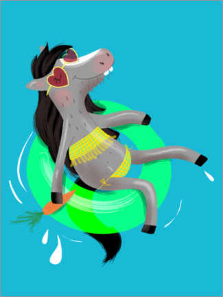 Poster  Cooles Pferd mit Schwimmreifen - Heyduda