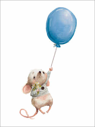 Leinwandbild  Mäuschen mit Luftballon - Eve Farb