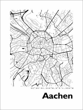 Hartschaumbild  Aachen Stadtplan - 44spaces