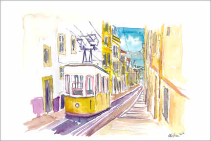 Wandbild  Lissabon Klassische unvergessliche gelbe Straßenbahn Tour - M. Bleichner