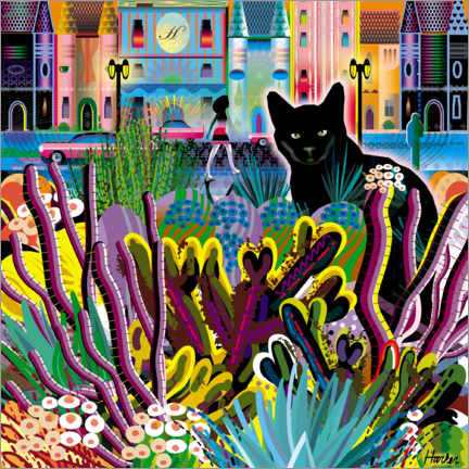 Poster Schwarze Katze im Stadtgarten