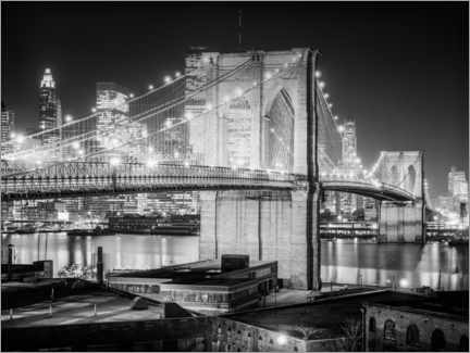 Acrylglasbild  Historisches New York: Brooklyn Bridge bei Nacht - Christian Müringer