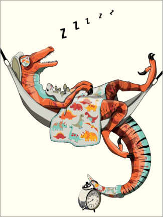 Poster Velociraptor im Bett