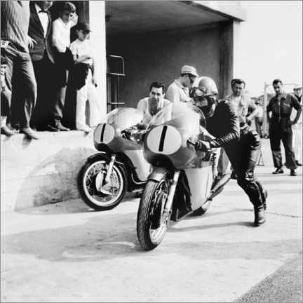 Poster Giacomo Agostini mit MV Agusta Motorrad, Monza, Italien, 1971