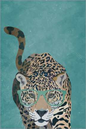 Acrylglasbild  Neugieriger Jaguar mit Brille (Detail) - Sarah Manovski