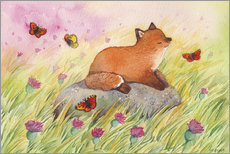 Holzbild  Fuchs mit Schmetterlingen - Michelle Beech