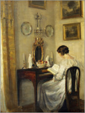 Leinwandbild  Lesende Frau an einem Spinett - Carl Holsøe