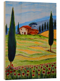 Holzbild  Blühender Mohn in der Toskana 4 - Christine Huwer