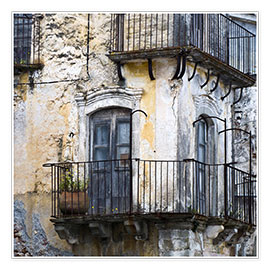 Poster Mittelalterliche Fassade im Sizilianischen Bergdorf Forza d'Agro