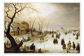 Poster Eine Winterlandschaft mit Figuren auf dem Eis