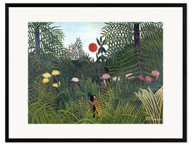 Gerahmter Kunstdruck  Urwaldlandschaft mit untergehender Sonne - Henri Rousseau