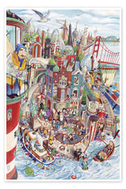 Poster Wimmelbild: Stadt am Meer