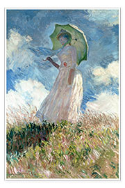 Wandbild  Frau mit Sonnenschirm nach links gewendet - Claude Monet