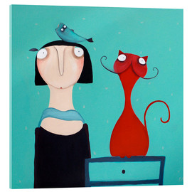 Acrylglasbild  Mechthild mit ihrer Katze Edeltraut - Theresa Franziska Jänisch