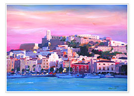 Wandbild  Ibiza Altstadt und Hafen bei Sonnenuntergang - Perle des Mittelmeers - M. Bleichner