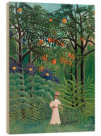 Holzbild  Frau auf einem Spaziergang durch einen exotischen Wald - Henri Rousseau
