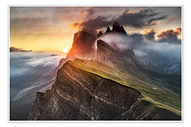 Poster  Sonnenaufgang in den Dolomiten bei Seceda - Andreas Wonisch