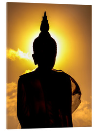 Acrylglasbild  Silhouette des Buddha im Tempel