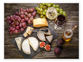 Poster Stillleben mit Wein und Käse