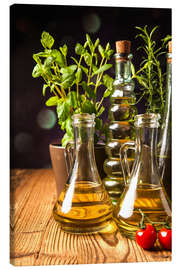 Leinwandbild  Olivenöl in Flaschen