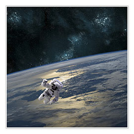 Poster Ein Astronaut schwebt über die Erde