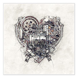 Poster  Skizze mechanisches Herz - diuno