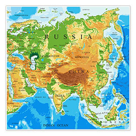 Poster  Asien - Topographische Karte
