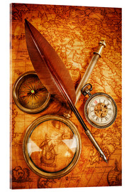 Acrylglasbild  Kompass und Uhr