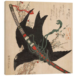 Holzbild  Der kleine Rabe mit dem Minamoto Schwert - Katsushika Hokusai