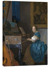 Leinwandbild  Junge Frau sitzt an einem Cembalo - Jan Vermeer
