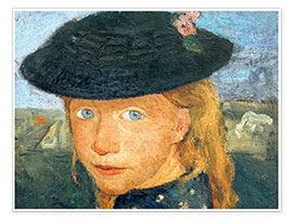 Poster Kopf eines kleinen Mädchens mit Strohhut